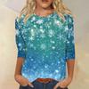Women's Fashion Casual Christmas Tree Printed Round Neck Three-Quarter Sleeve T-Shirt Top