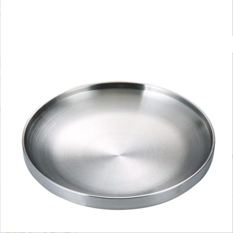 Korean-Style Gold Double-Layer BBQ & Fruit Plate - Stainless Steel Round Tableware 17 CM