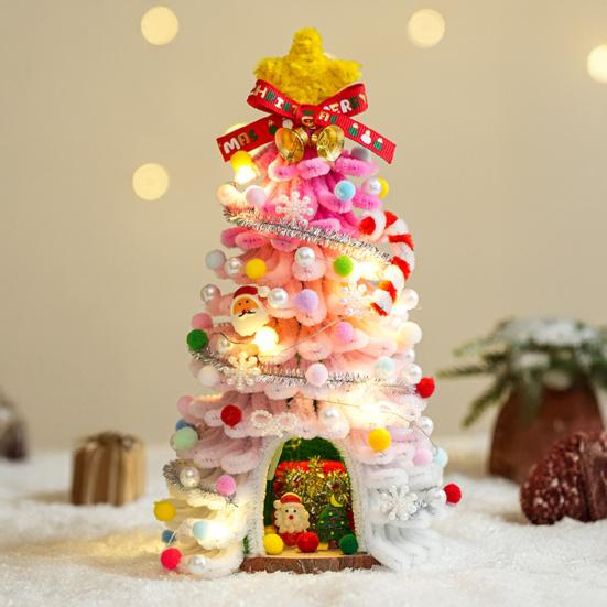 DIY Pipe Cleaners Christmas Tree Kit with String Light Twistable Plush Stick Xmas Tree