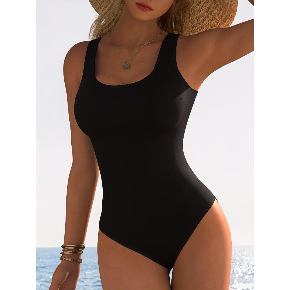 Summer Sexy Simple Pattern Printed One-piece Swimsuit Slim Fit and Slimming, Deep U-back Design, Beach Pool Vacation Eye-catching Fashion Swimsuit