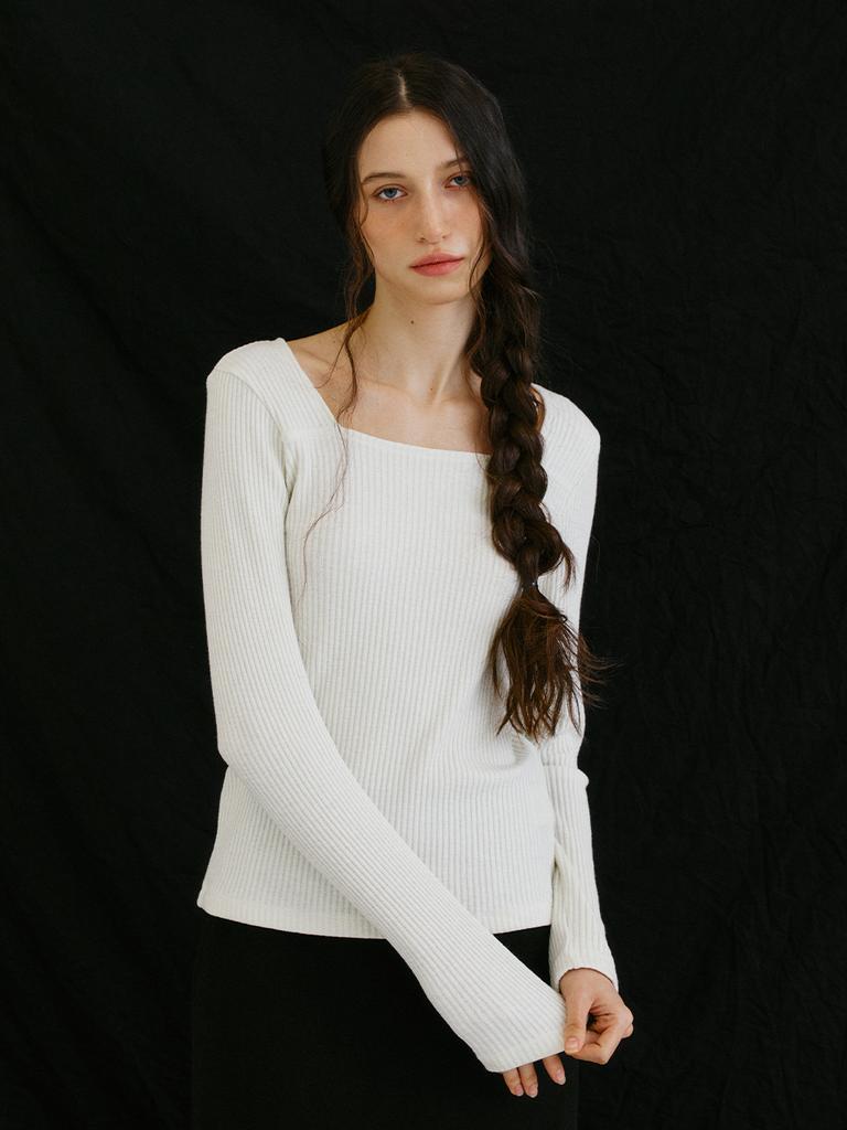Leusejiem Square Neck Ribbed Long Sleeve Knit - 4 Colors