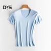 Men Summer T-shirt V Neck Thin Ice Silk Solid Color Thin Stretchy Pullover Mid Length Sweat Absorption Quick-drying Sport Fitness Top