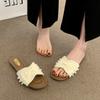 French small fragrant pearl slippers women's summer wear 2025 new fashion and leisure one-word flat-bottomed beach cool slippers