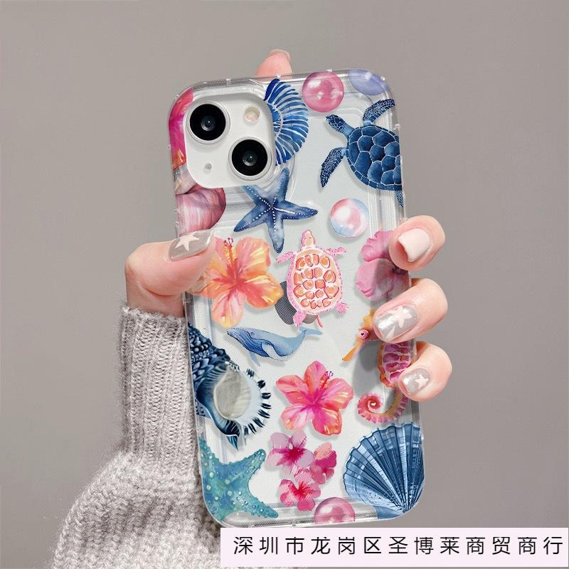 Marine life is suitable for Apple 16promax mobile phone case 15plus transparent 14 space case 13 airbag 12 foreign trade