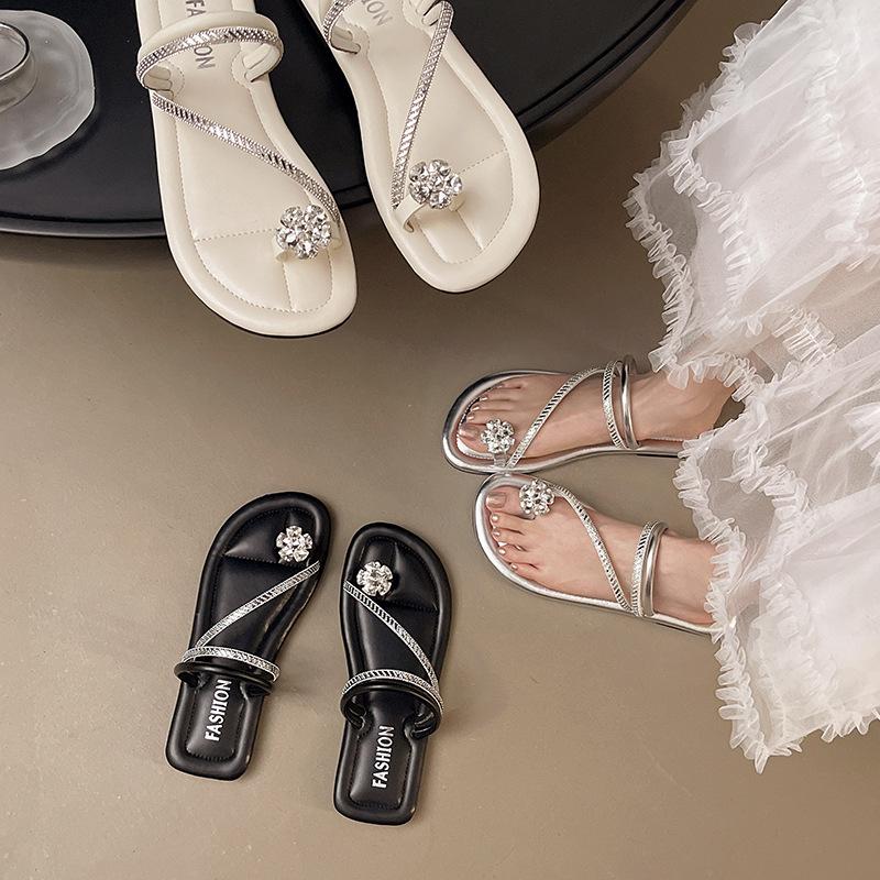 French Evening Breeze Cool Slippers Summer Outer Wear Women's Shoes 2025 New Silver Square Head with Skirt Thick Heel Sandals