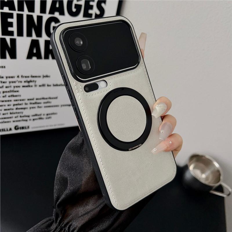 17  Leather Texture Magnetic Rotating Stand Case for iPhone 15p - Unisex Protective Cover iPhone 17 серый/белый