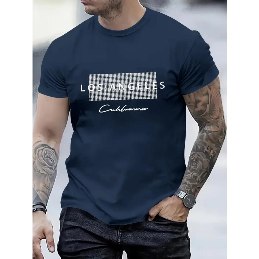 Stylish Los Angeles Graphic Print Tee Shirt Comfortable Soft, Breathable, Casual Short Sleeve T-Shirt For Summer, Perfect For Men's Everyday Wear