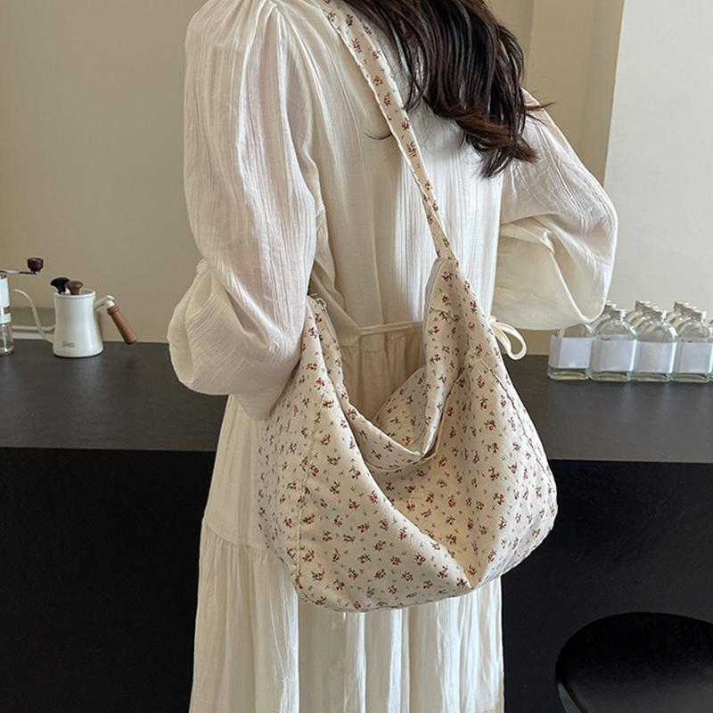 Floral Canvas Hand Washable Tote Bag for Women Large Capacity Zipper Closure Casual Shoulder Crossbody Bag CLE