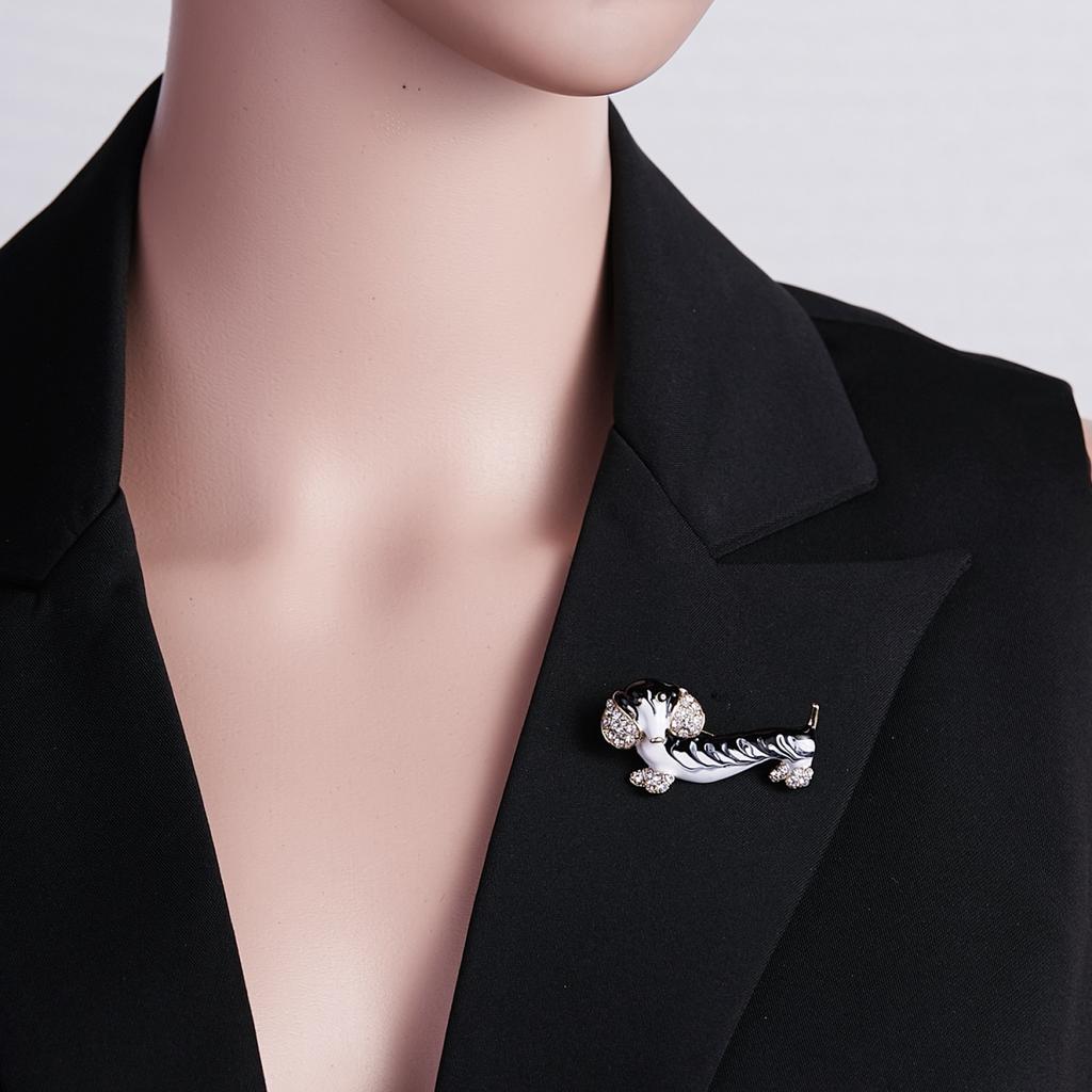 Cartoon Cute Rhinestone Dog Brooches For Women Men Fashion Black White Enamel Pet Dog Animal Clothes Buckle Pins Party Jewelry