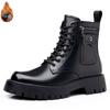 High quality men autumn winter short boots 2025 new fashion zip side pocket design leather anti-slip lace-up man platform shoes