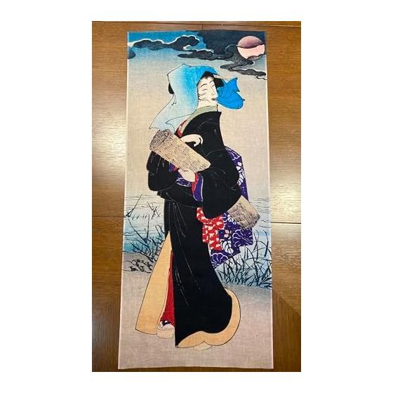 Ukiyo-e Tenugui by Yoshitoshi Tsukioka: One Hundred Aspects of the Moon - "Tsukioka Yoshitoshi's Moon Series: In the Rice Fields, a Moonlit Night" -
