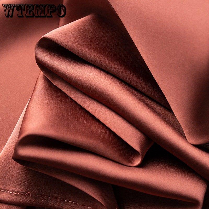WTEMPO Women V-neck Sleeveless Blouses Elegant Silk Satin Vests Female Summer 2023 Casual Loose Tanks & Camis Solid Green Tops