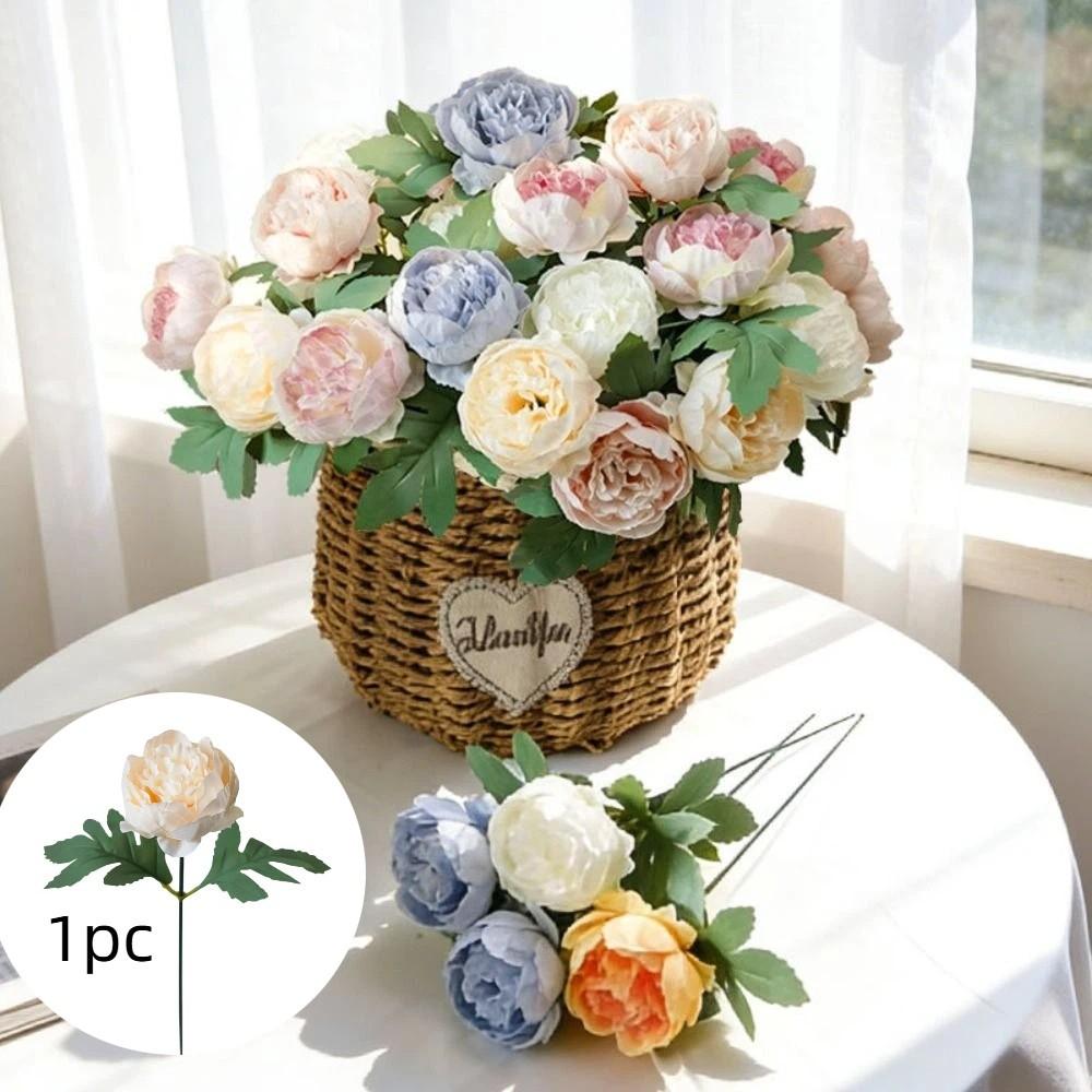 Peony Artifiical Flower Branch Flexible Stems 29cm Height Camellia Fake Flower with Green Leaves Simulation Flower