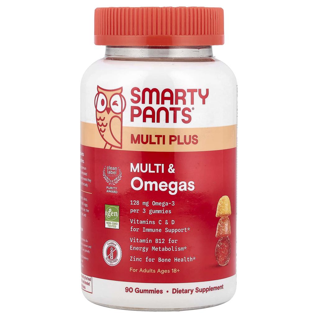 SmartyPants, Multi Plus, Multi & Omega Gummies, Lemon, Orange & Strawberry Banana, 90 Gummies