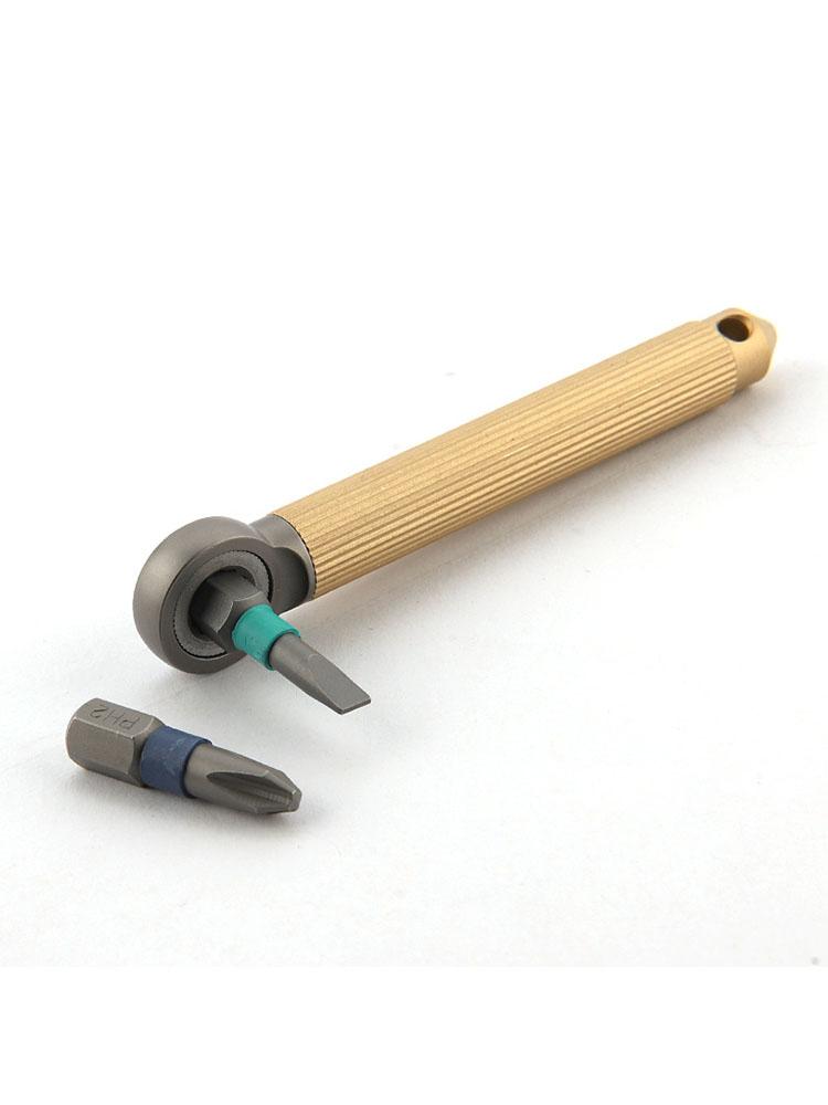 Titanium Alloy Brass Modular Screwdriver Ratchet Wheel Screwdriver With 2PCS S2 Bit EDC Riding Equipment Tungsten Head Gadget