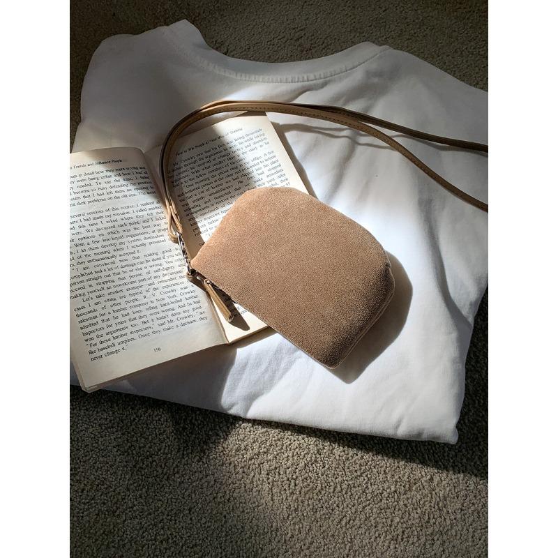 New neck mini bag, suede, autumn and winter simple shoulder bag, solid color niche lipstick change plush bag