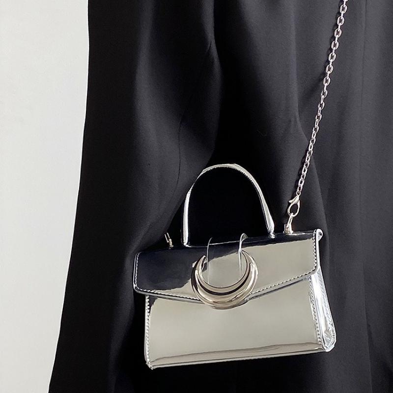 Nieuwe Vierkante Lakleren Maan Sluiting Kettingtas voor Dames, Handtas Schoudertas Crossbody Portemonnee, Effen Kleur Mode Commuter Tas