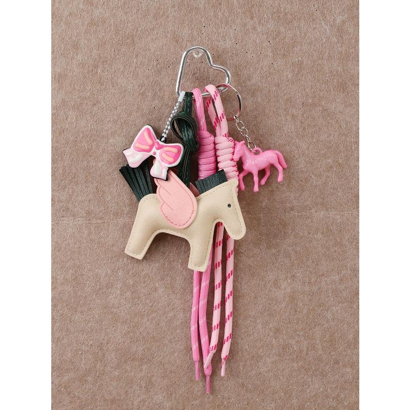 Department of cute leather little pegasus pendant pony black eight braided rope keychain high-end bag hanging very complicated DIY