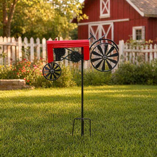 Wind Spinner Durable Weather-Resistant Green Tractor Windmill with Rotating Wheels for Garden Patio Lawn Outdoor Decor Farmhouse Style Gift for