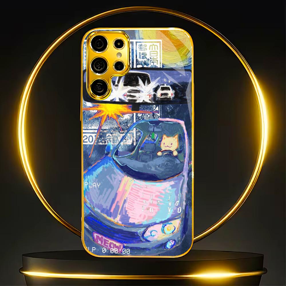 

Painting Car Simplicity High-end Electroplating Glass PhoneCase for Samsung Galaxy S26 S25 S24 S23 S22 S21 FE,Ultra,Plus GalaxyS25