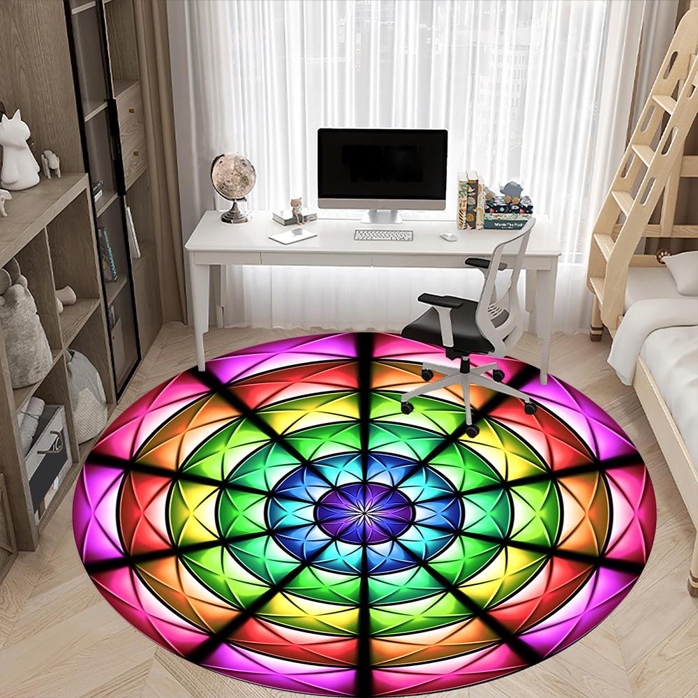 1pc Colorful Kaleidoscope Pattern Carpet for Office Non-Slip, Round Carpet, Soft & Comfortable, Carpet for Office, Lightweight Round Floor Mat