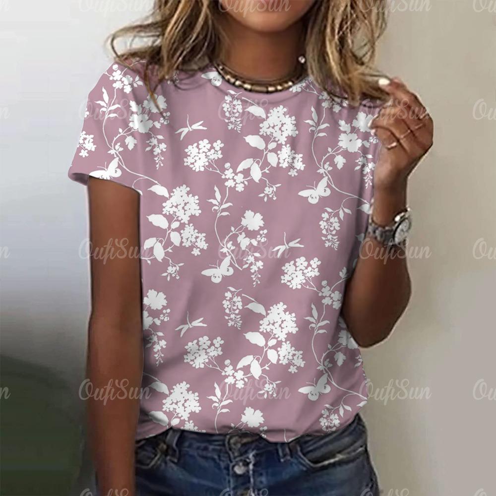 New Women's T-shirt Top 3D Floral Print Pullover For Ladies Summer O-neck Casual Short Sleeve Tees Female Loose Clothing