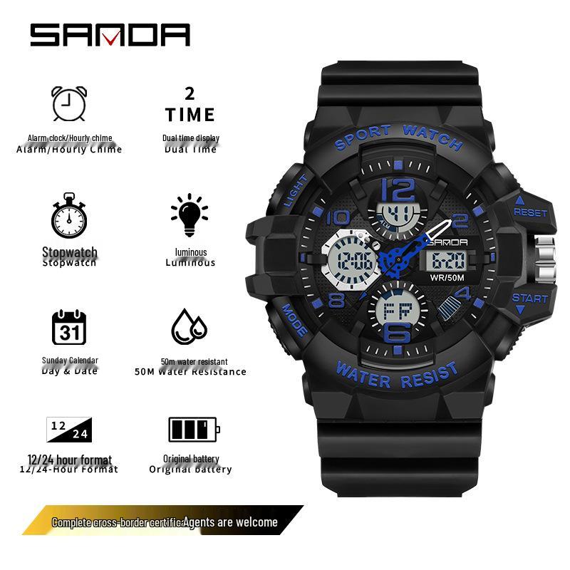 Sanda Multifunctional Tactical Sports Watch: Youth Outdoor Electronic Timepiece for Men and Women Students.