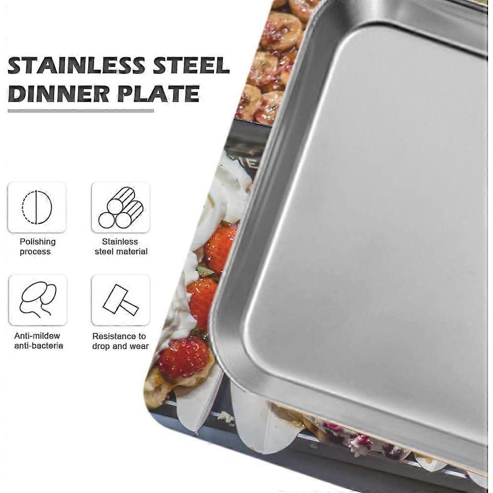 2 Pack Stainless Steel Dinner Plates, Thickened Metal Dish Plate for Food, Small Square Serving Tray for Appetizer Cookie Steak Dessert Salad(Silver)