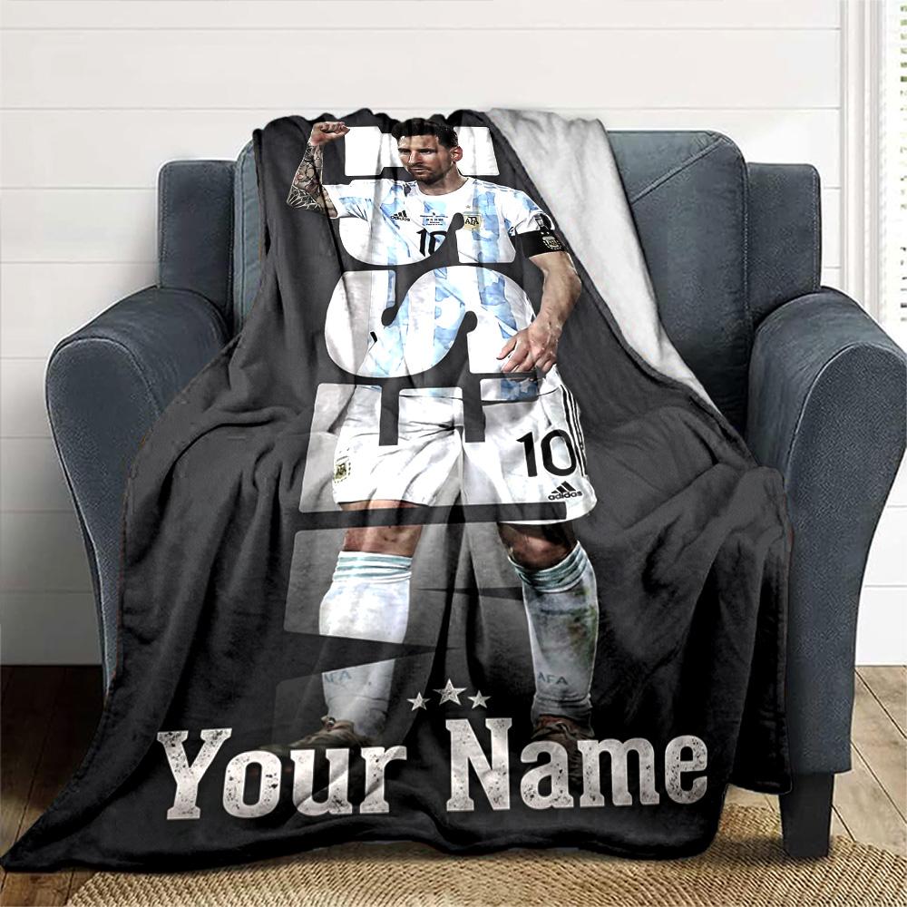 Football Messi Customize Text Blanket Lightweight Customizable Blanket Comfortable Versatile for Seaside Home Decor Livingroom Nap All-Season Use