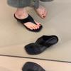 2025 summer wear retro high heels women's head open-toed sandals simple temperament thin heel flip-flops shoes