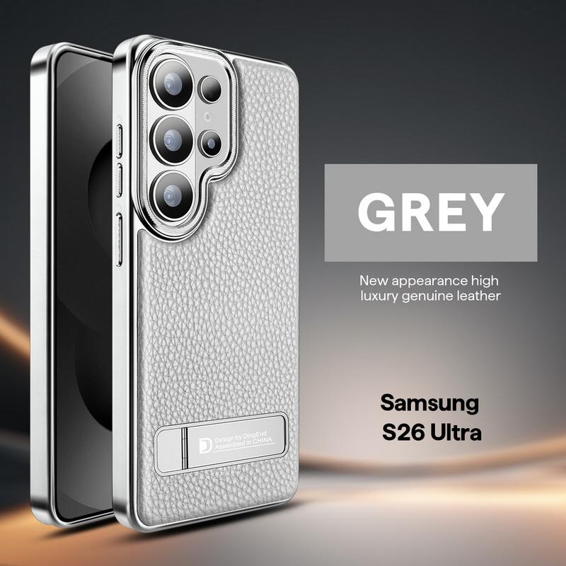 

Luxury Magnetic Leather Case For Samsung Galaxy S26 Ultra S25 S24 S23 Ultra Shockproof Plating Bumper Folding Bracket Phone Cover For Samsung S23 Ultra