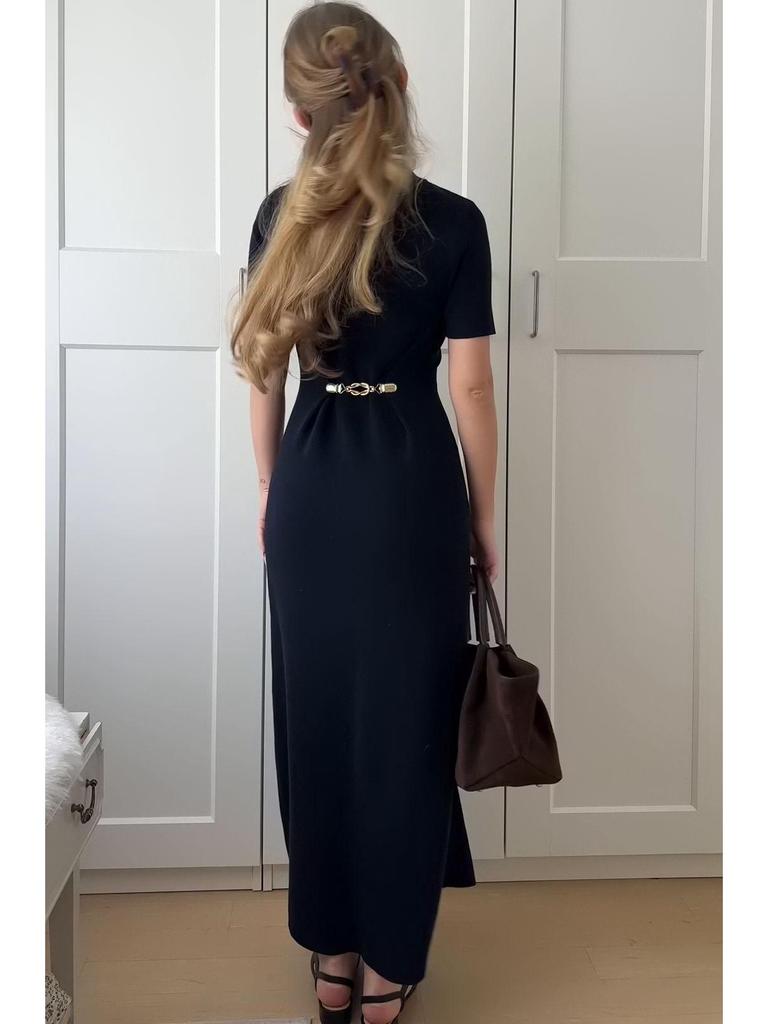 2025 Sommer Europäisches und Amerikanisches Damen Strick Kurzarm Umlegekragen Schlankmachendes Kleid