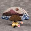 Silk Fabric Handheld Folding Fan Bamboo Handle Silk Hand Fan Elegant Folding Hand Fan  Gift Giving