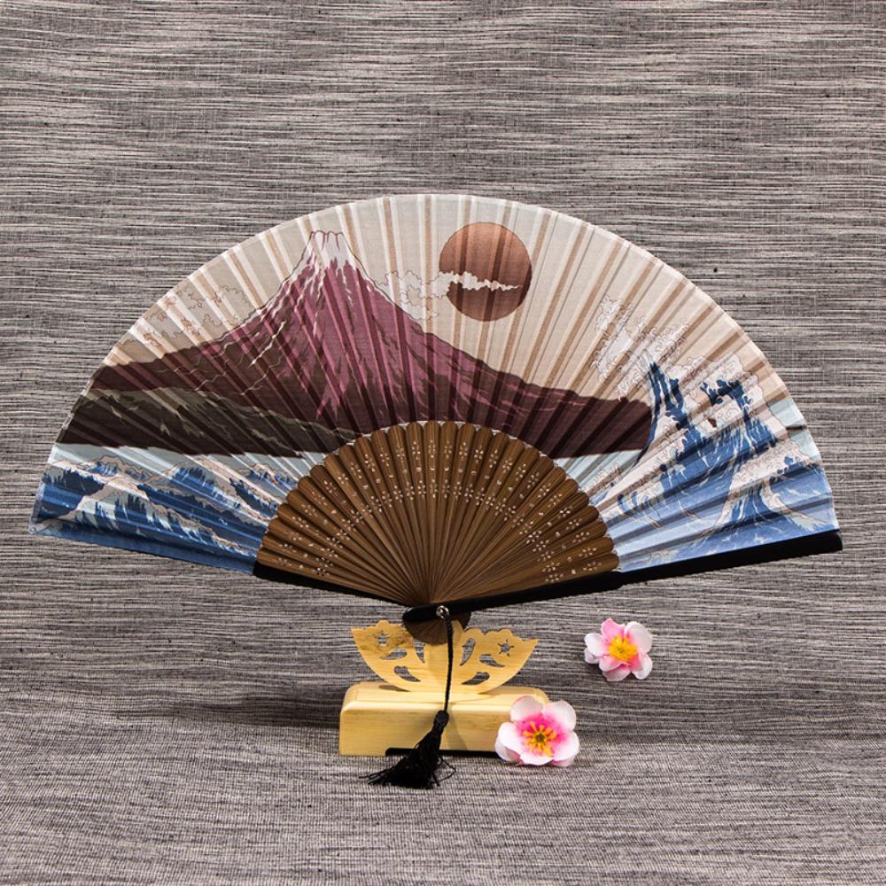 Silk Fabric Handheld Folding Fan Bamboo Handle Silk Hand Fan Elegant Folding Hand Fan  Gift Giving