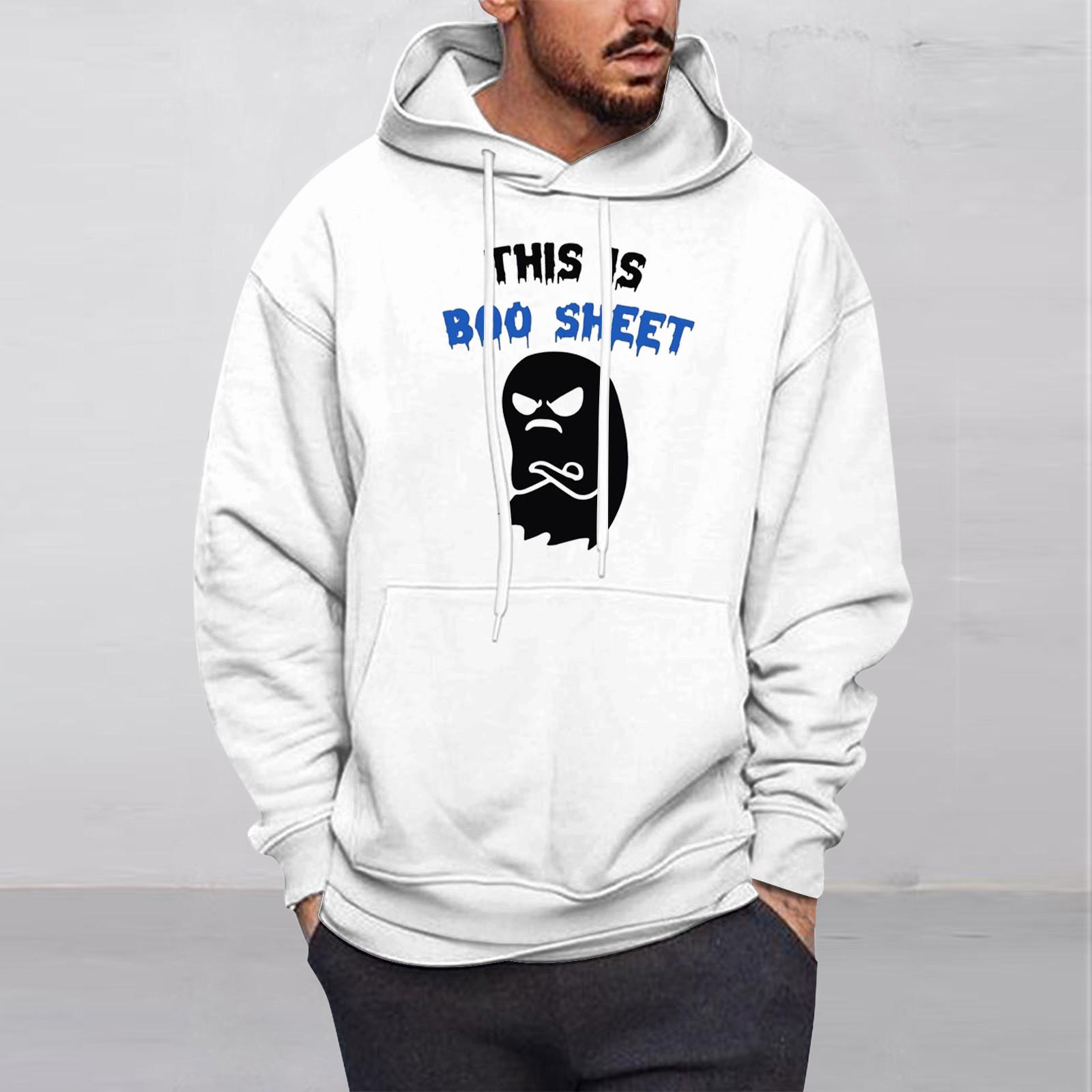 

Модный свободный мужской и женский свитер с капюшоном с длинным рукавом и принтом L белый