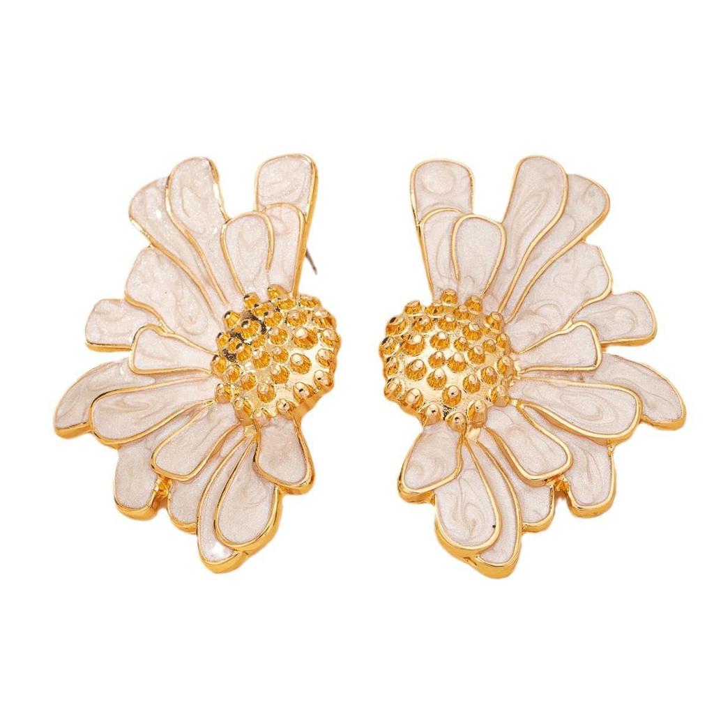 Alloy Enamel Floral Earrings - European & American Fashion Trend, Simple Fresh Flower Studs.