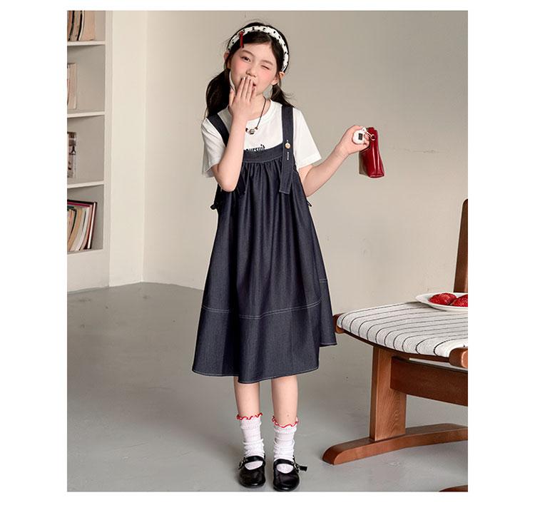 Girls' Summer Dress 2026 New Style Children's Stylish Medium and Large Girls' Summer Dress Cowboy Strap Skirt Two Piece Set