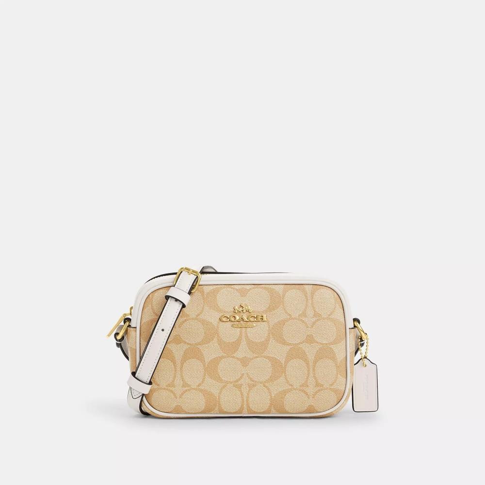 

Мини-сумка для фотокамеры Coach Jamie из канвы Signature цвета светло-хаки и золотистого цвета с мелом