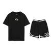 College Style Knitted Breathable Short Sleeve Solid Color Fashion Comfortable Shorts Casual Sports Suit Unisex Suit Black AHST821-2+YAPV001-1