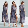 Elegant Women Boho V Neck Long Maxi Dress With 3/4 Sleeve For Party And Evening Events