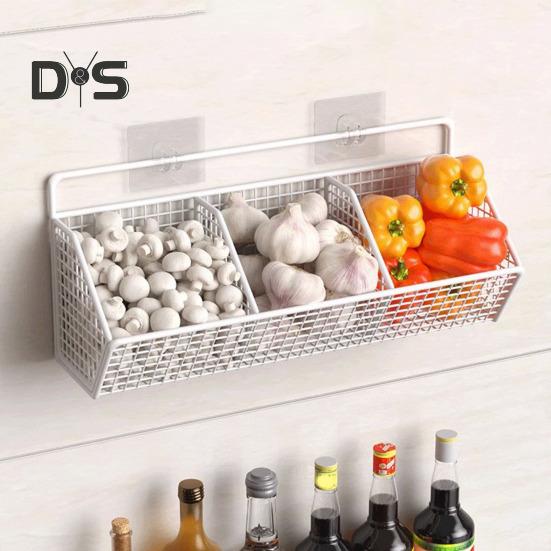 Coș de depozitare montat pe perete, design gol, puternic, portant, ușor de instalat, organizator de legume și ceapă, suport de depozitare