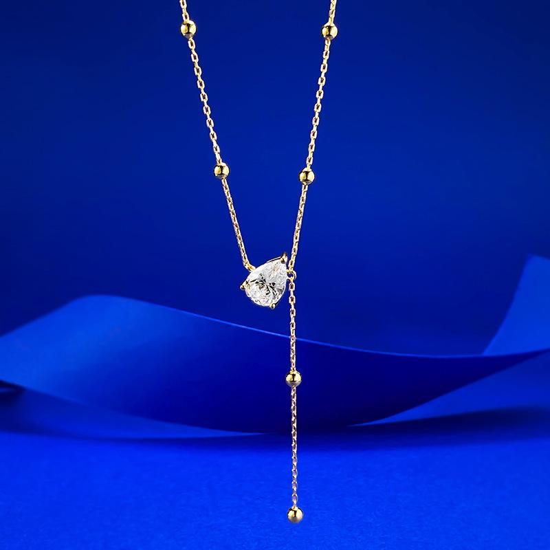 Elegant Sterling Silver Teardrop Tassel Necklace with Beads - Light Luxury Collarbone Jewelry 925 Sterling Silver