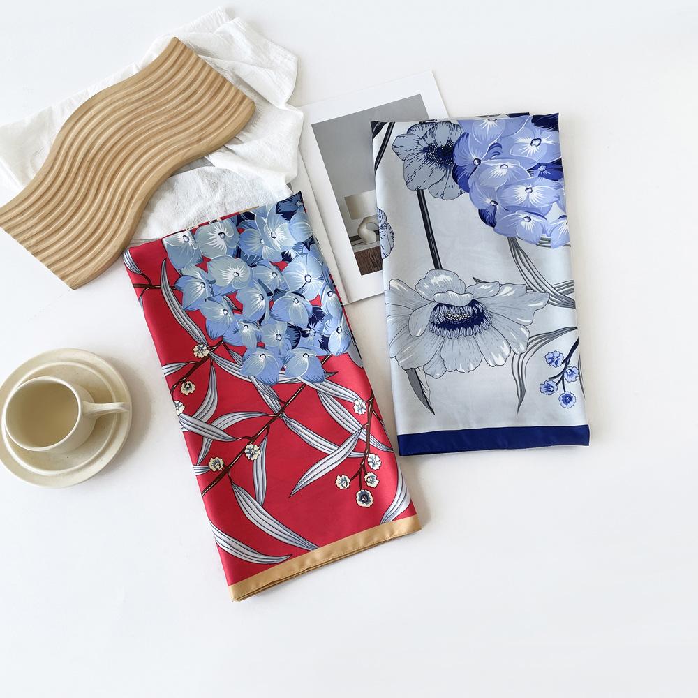 Hedvábný šátek Květinový design Vznešený a elegantní Prodyšný Čtvercový šátek Šál Vázání do vlasů Keprový Silný a tenký Šátek na ochranu před sluncem