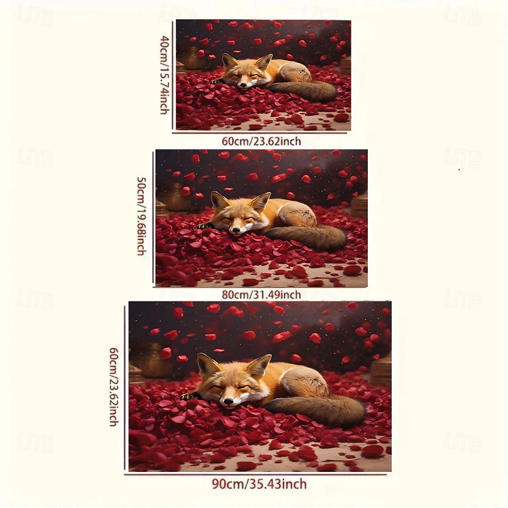 Valentine's Day Floor Mat Entrance Doormat Cute Flower Fox Area Rug Non-Slip Carpet for Bedroom Living Room Hallway Home Decor