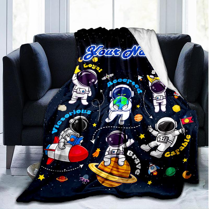 1PC Custom Name Space Adventure Icons outdooor Flannel blankets Patterns Throw Blanket All-Season Soft Gift for Couch, Bed, Camping gifts