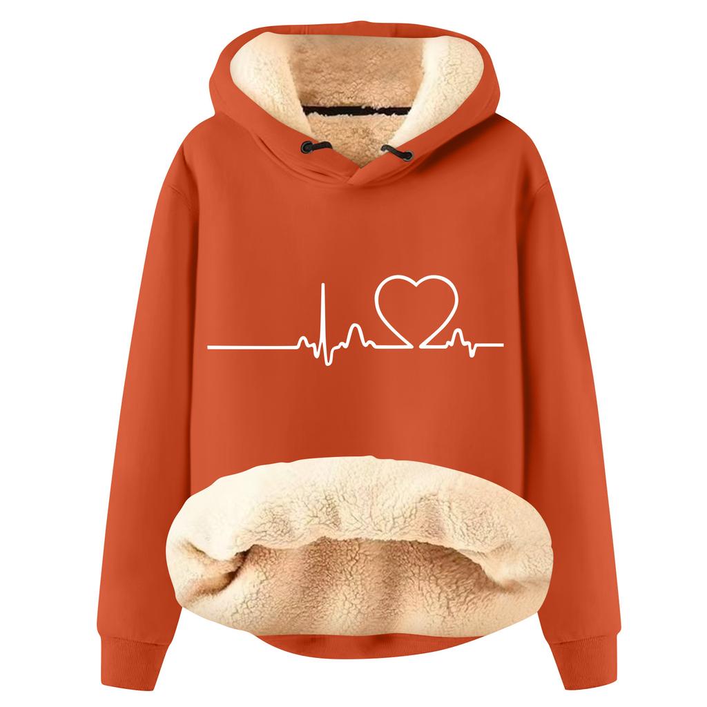 Women's Fashion Hooded Printed Plush Warm Loose Pullover Sweatshirt