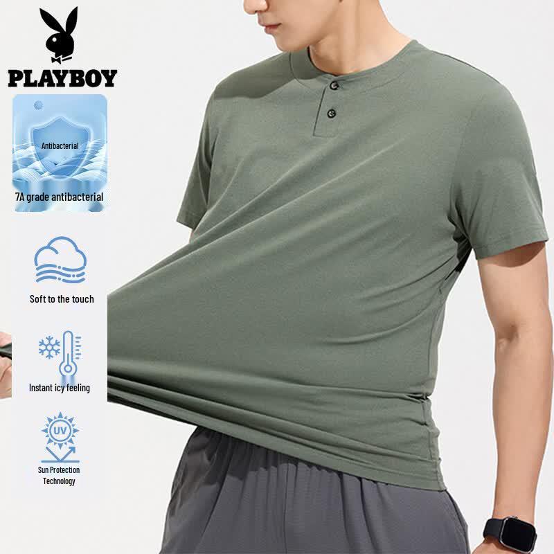 PLAYBOY Men s Henley Neck Short Sleeve T-Shirt 2XL