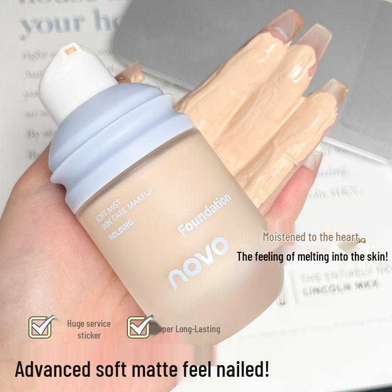 NOVO Soft Mist Long-Lasting Foundation & Concealer - Oil Control, Waterproof, Sweatproof, No Caking or Smudging, for Dry & Oily Skin.