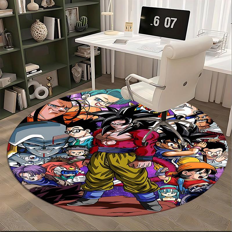 1pc Dragon Ball Z Characters Anime Cartoon Design Round Carpet Office Chair Mat NonSlip Rug Suitable for Home Decor Living Room Bedroom Game
