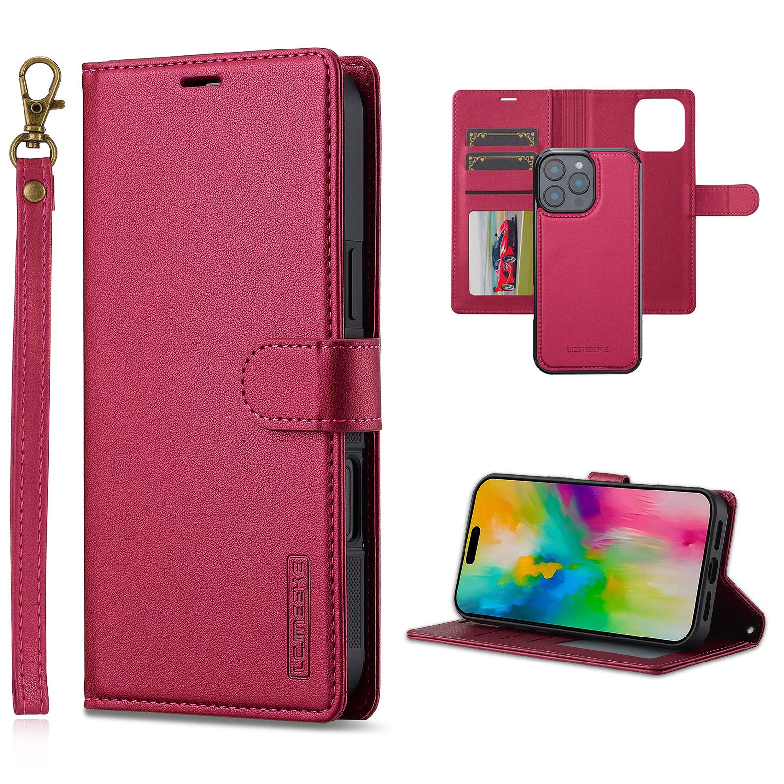 LC.IMEEKE L2 Series for iPhone 16 Pro Case PU Leather Wallet Detachable Magnetic Phone Cover C
